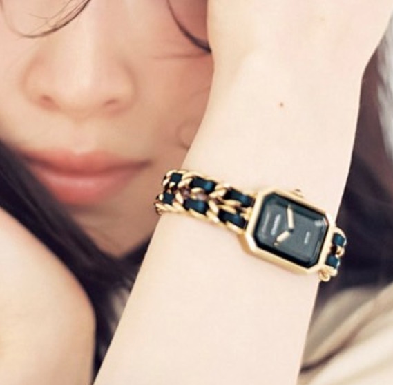 [CHANEL]プルミエール M レディース 腕時計 クオーツ GP レザー ゴールド ブラック ブラック文字盤 ジャンク品