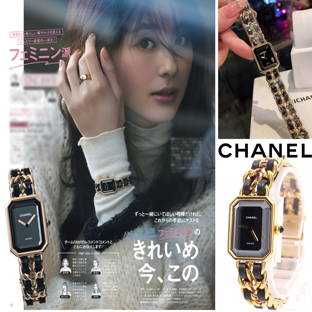 [CHANEL]プルミエール M レディース 腕時計 クオーツ GP レザー ゴールド ブラック ブラック文字盤 ジャンク品