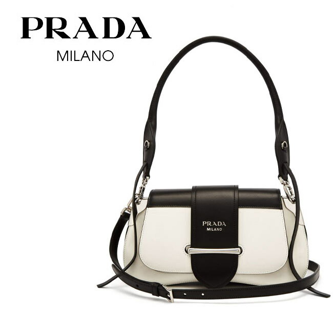 【累積売上総額第１位！】【PRADA】プラダ ショルダーバッグ 1BD168 2AIX F0964 PATTINA パッティーナ サフィアーノ BIANCO+NERO 黒 白 2WAY ハンドバッグ 斜めがけ クロスボディ ギフト プレゼント レザー ロゴ