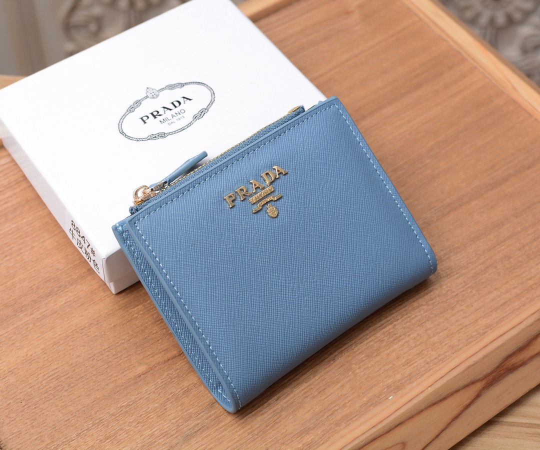 ◆PRADA◆上品 サフィアーノレザーxレザー 折りたたみ財布 色