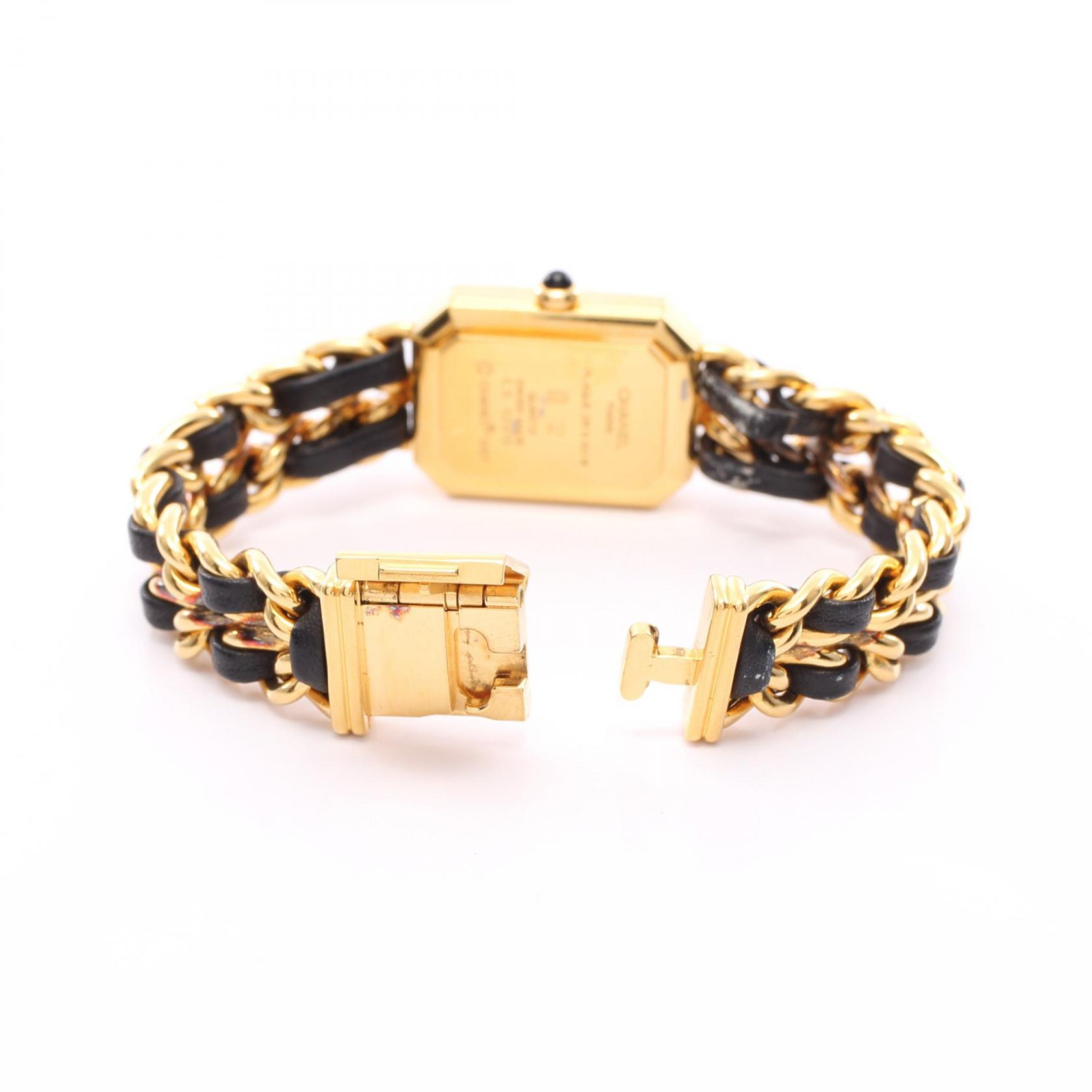 [CHANEL]プルミエール M レディース 腕時計 クオーツ GP レザー ゴールド ブラック ブラック文字盤 ジャンク品