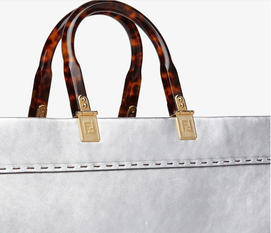 Fendi Sunshineシルバーフィルムレザーハンドバッグ