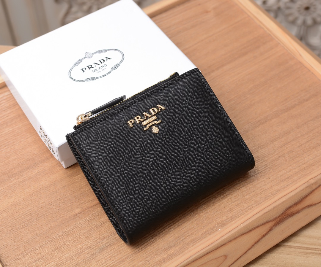◆PRADA◆上品 サフィアーノレザーxレザー 折りたたみ財布 色