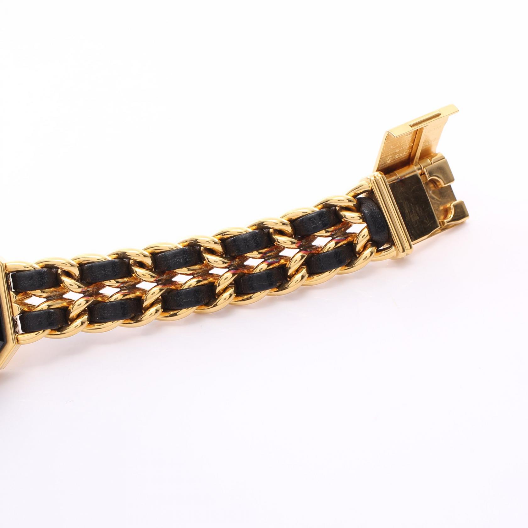 [CHANEL]プルミエール M レディース 腕時計 クオーツ GP レザー ゴールド ブラック ブラック文字盤 ジャンク品