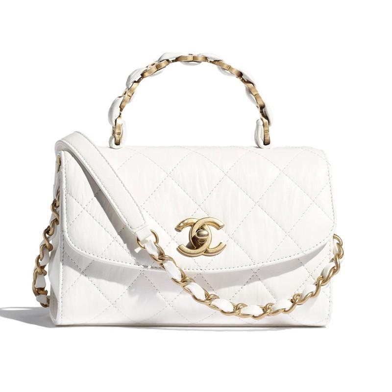 【CHANEL】ハンドル付きミニフラップバッグ ホワイト