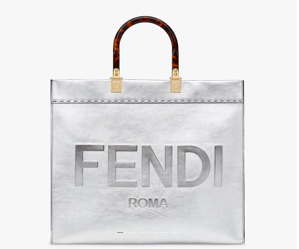 Fendi Sunshineシルバーフィルムレザーハンドバッグ