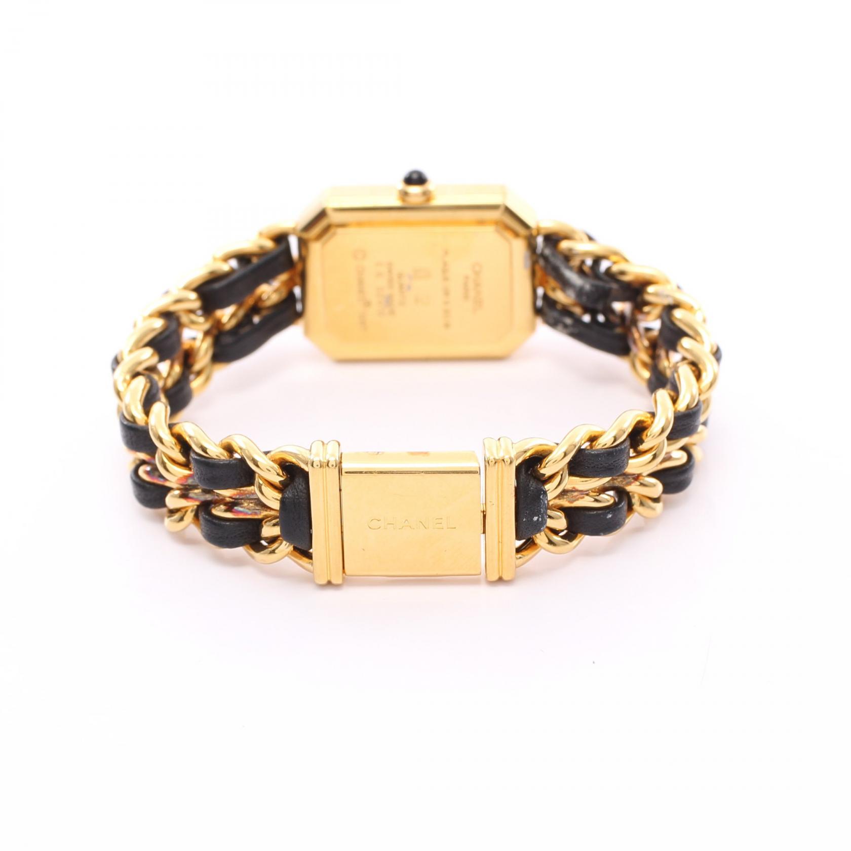 [CHANEL]プルミエール M レディース 腕時計 クオーツ GP レザー ゴールド ブラック ブラック文字盤 ジャンク品