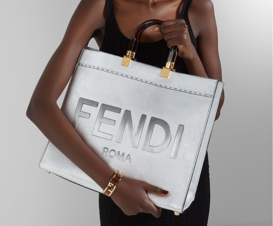 Fendi Sunshineシルバーフィルムレザーハンドバッグ