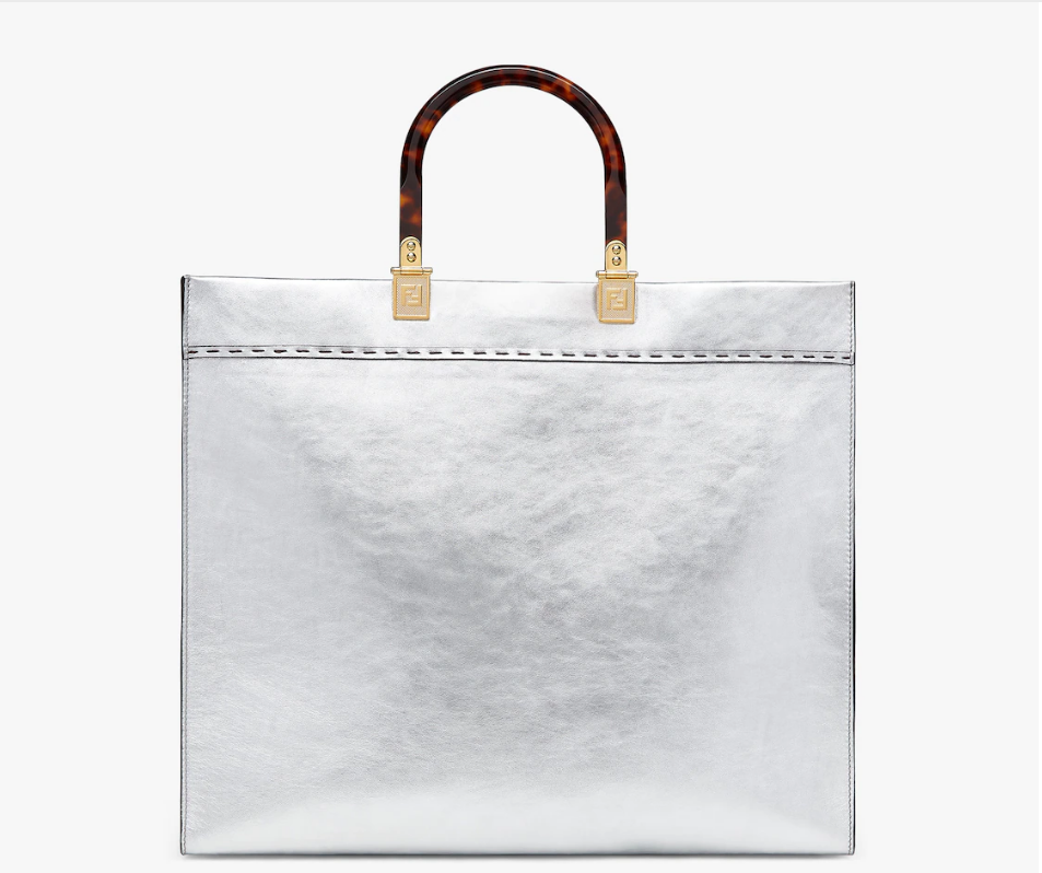 Fendi Sunshineシルバーフィルムレザーハンドバッグ