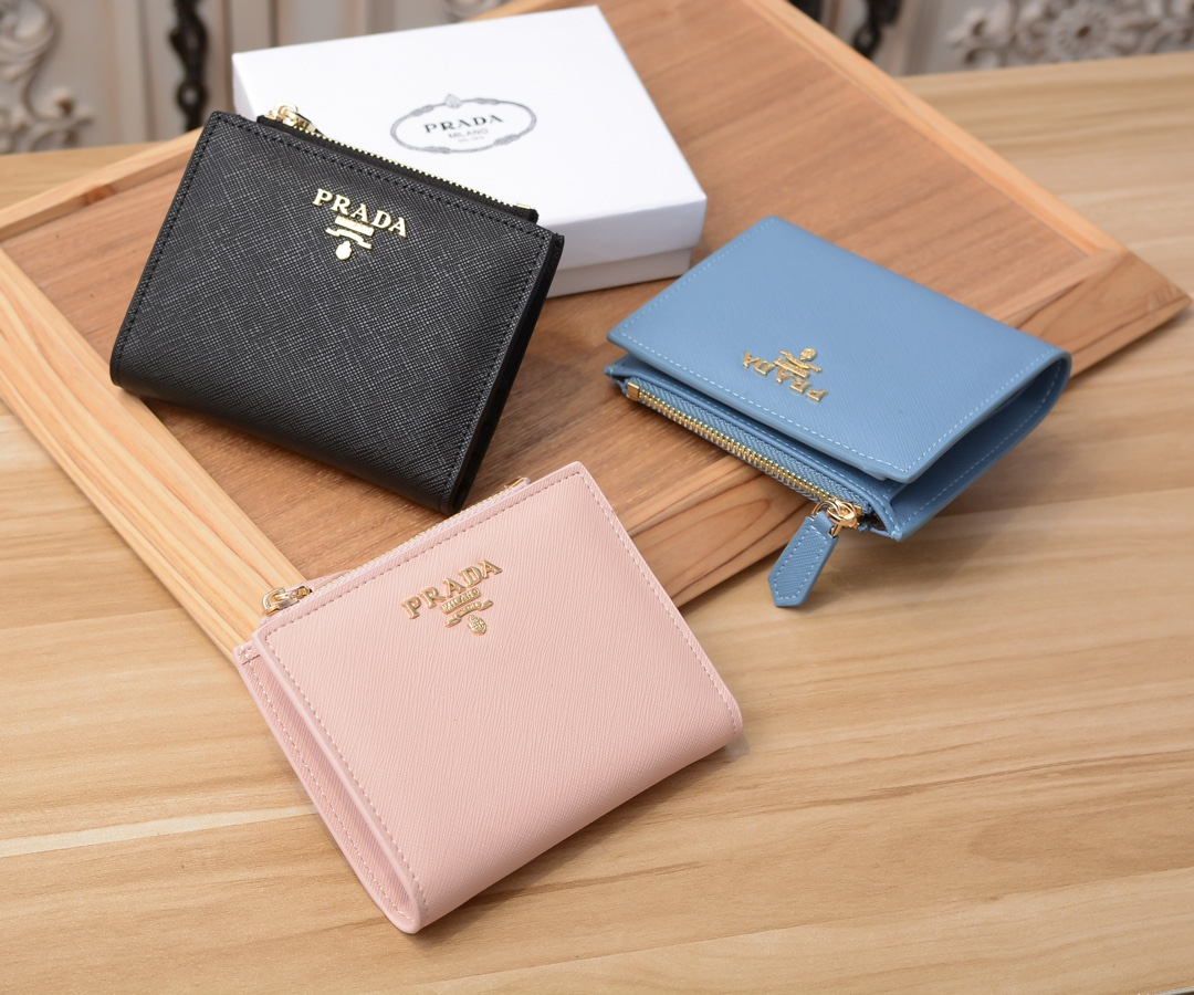 ◆PRADA◆上品 サフィアーノレザーxレザー 折りたたみ財布 色