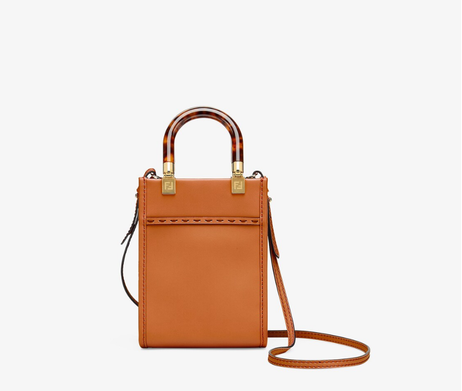 ミニデザインのサンシャインバッグブラウンレザーミニハンドバッグ