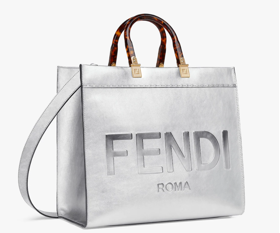 Fendi Sunshineシルバーフィルムレザーハンドバッグ