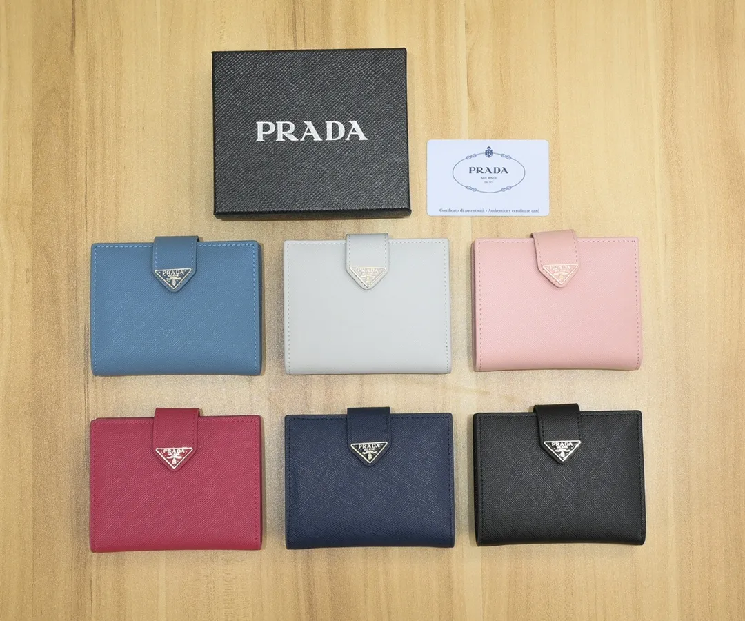 ◆PRADA◆上品 サフィアーノレザーxレザー 折りたたみ財布 6色
