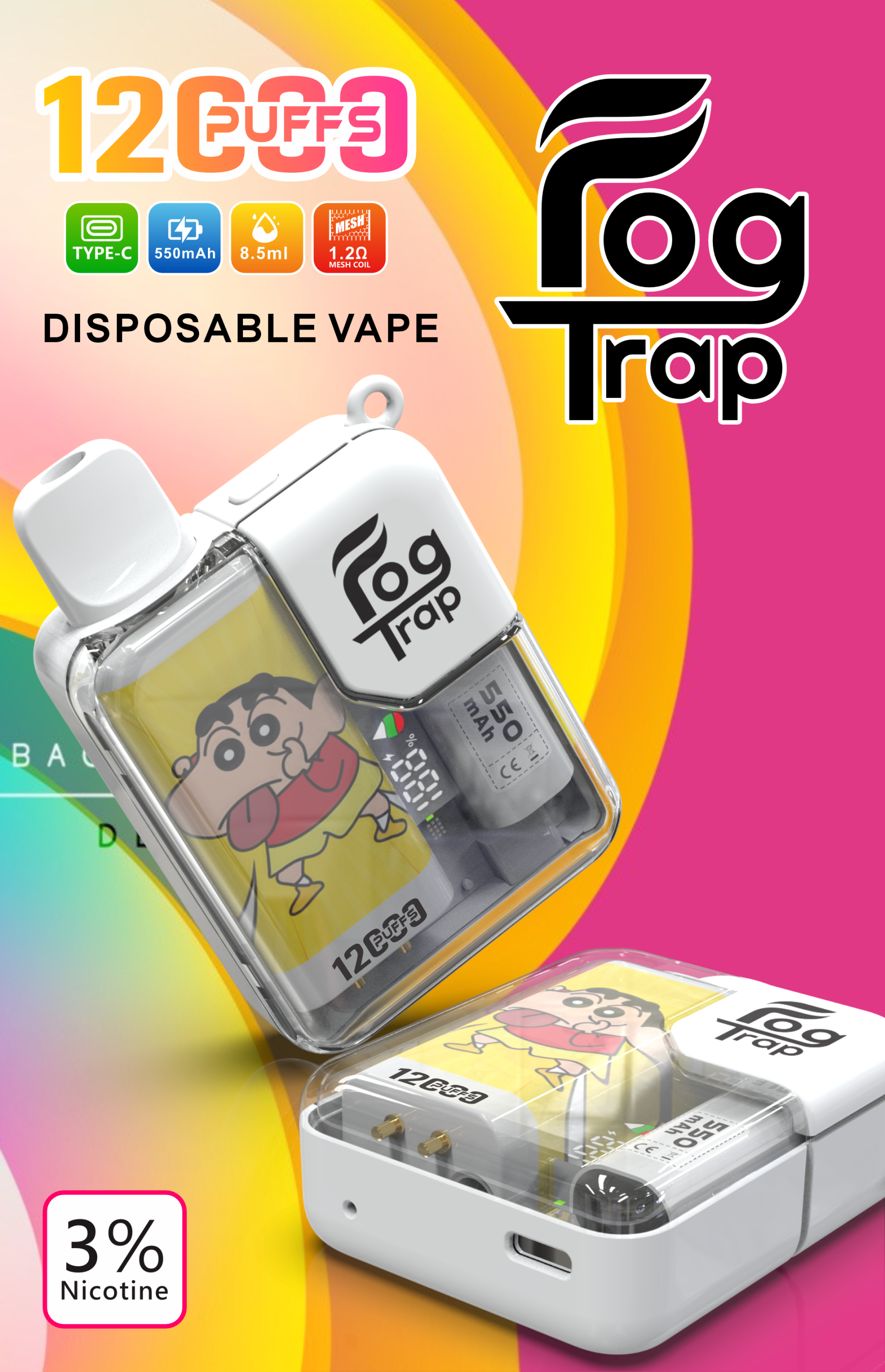 Fog trap 12000口抛棄式電子煙-拉布布/蠟筆小新系列電子煙 台灣現貨