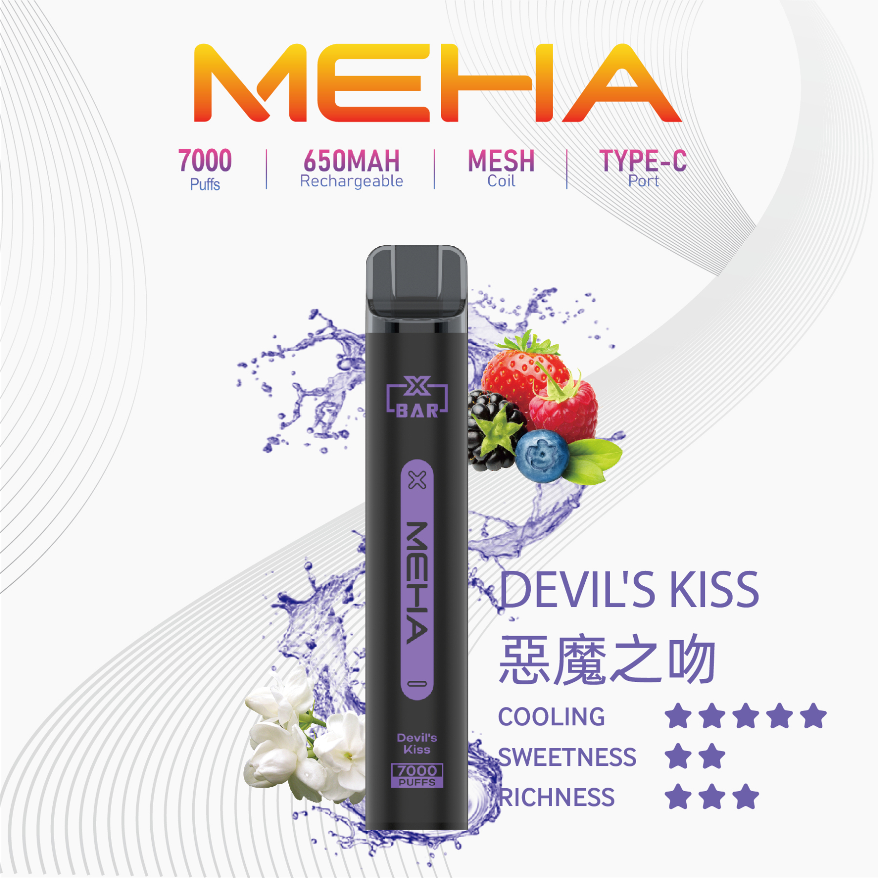 Meha 魅嗨7000口一次性電子煙 | 台灣現貨抛棄式 16種口味
