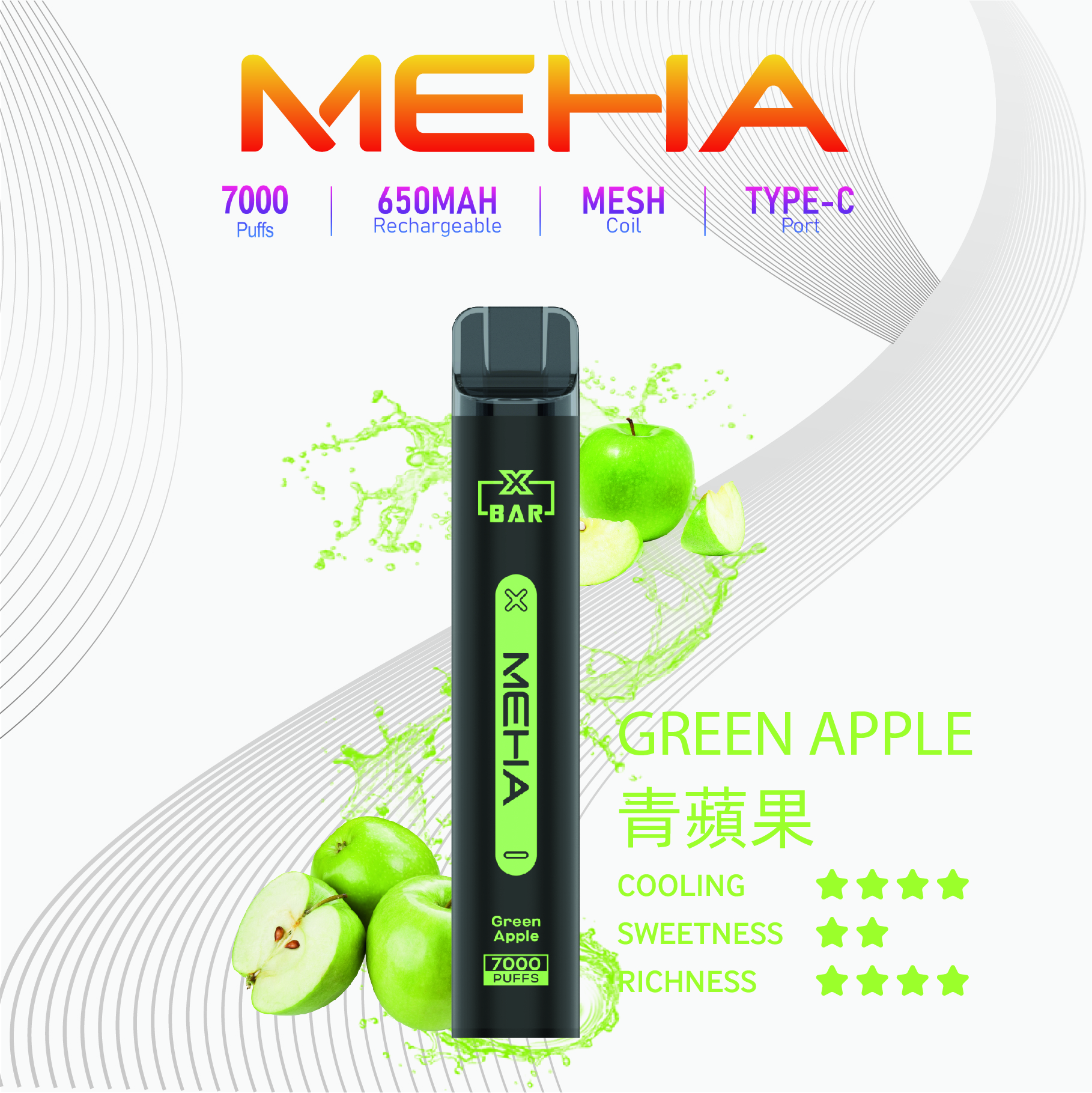 Meha 魅嗨7000口一次性電子煙 | 台灣現貨抛棄式 16種口味
