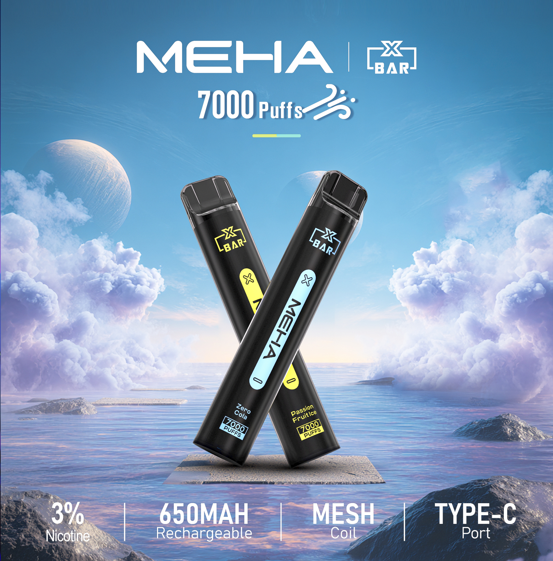 MEHA XBAR小黑條7000口拋棄式電子煙 可充電  台灣現貨