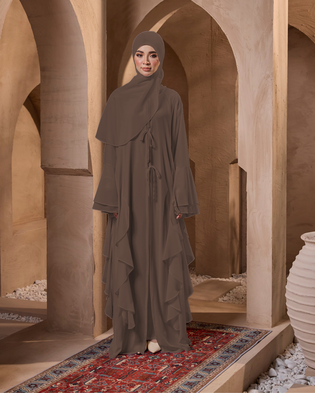 MALIKA ABAYA IN BROWN ASH