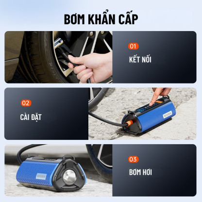 Bơm Ô Tô Kích Bình Ô Tô 4 Trong 1 Wisezen An Toàn Bơm 3 - 5 Phút Tích Hợp Sạc Dự Phòng Và Đèn Pin