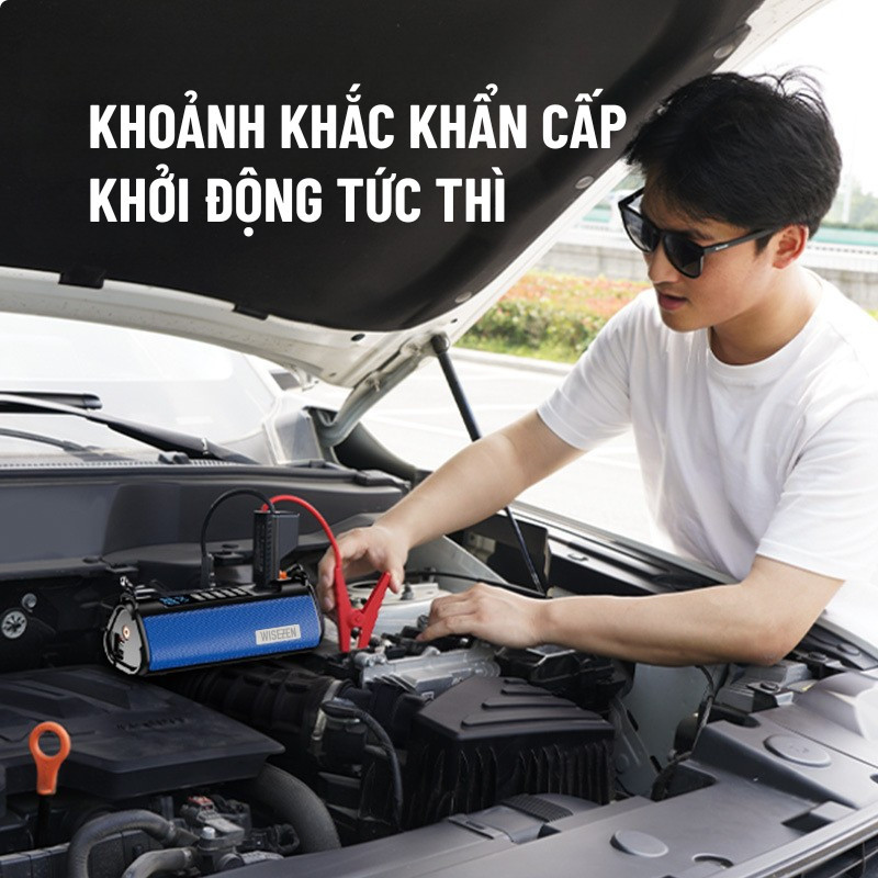 Bơm Ô Tô Kích Bình Ô Tô 4 Trong 1 Wisezen An Toàn Bơm 3 - 5 Phút Tích Hợp Sạc Dự Phòng Và Đèn Pin