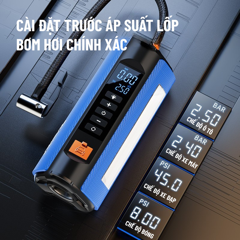 Bơm Ô Tô Kích Bình Ô Tô 4 Trong 1 Wisezen An Toàn Bơm 3 - 5 Phút Tích Hợp Sạc Dự Phòng Và Đèn Pin