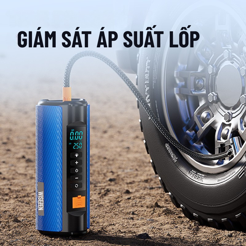 Bơm Ô Tô Kích Bình Ô Tô 4 Trong 1 Wisezen An Toàn Bơm 3 - 5 Phút Tích Hợp Sạc Dự Phòng Và Đèn Pin