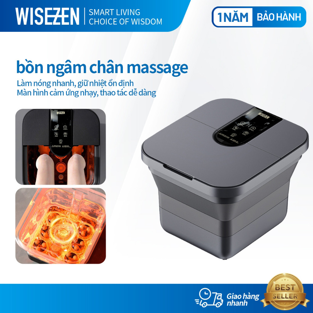 Bồn Ngâm Chân Massage Wisezen Gấp Gọn Massage Ngâm Chân Hồng Ngoại Sục Khí Con Lăn Massage Tự động
