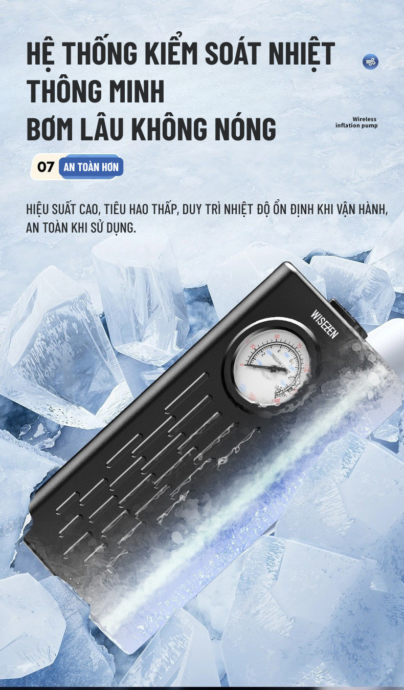 Bơm Lốp ô Tô Wisezen điện Xe Máy đạp Bóng Thông Minh Di Động Đồng Hồ Điện Tử Hiển Thị Áp Suất