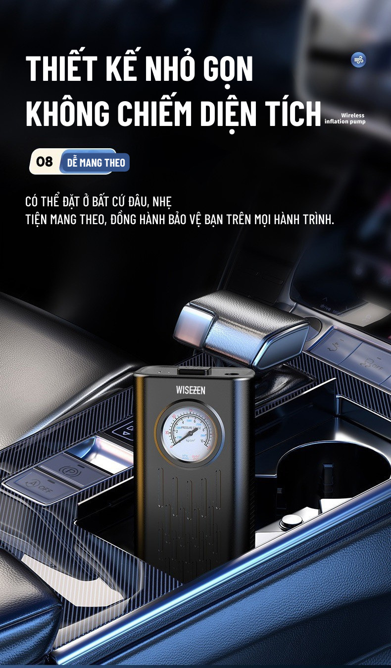 Bơm Lốp ô Tô Wisezen điện Xe Máy đạp Bóng Thông Minh Di Động Đồng Hồ Điện Tử Hiển Thị Áp Suất
