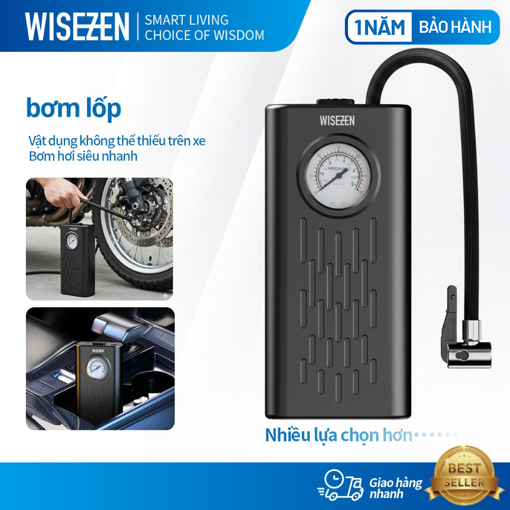 Bơm Lốp ô Tô Wisezen điện Xe Máy đạp Bóng Thông Minh Di Động Đồng Hồ Điện Tử Hiển Thị Áp Suất