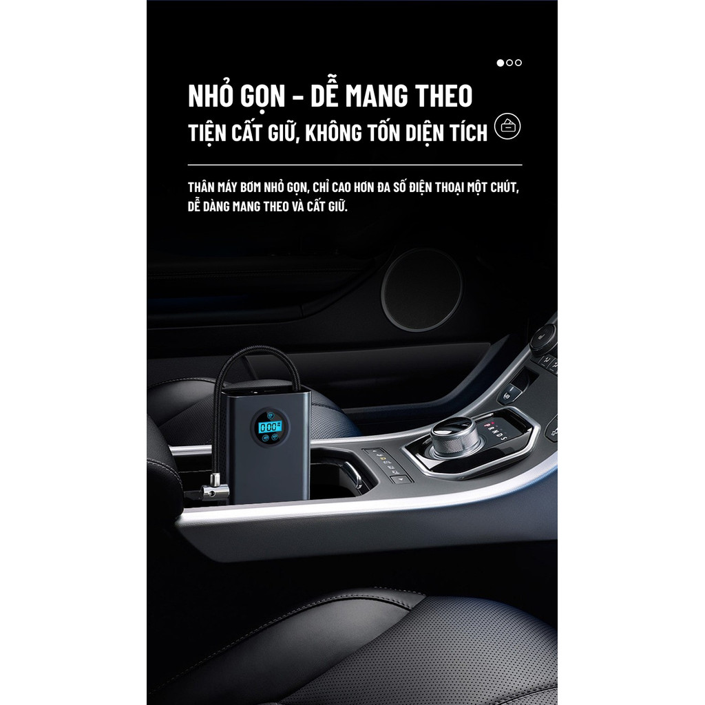 Bơm hơi mini di động dùng pin sạc cao cấp Wisezen dùng cho Ô tô Xe đạp Xe máy Xe điện Bóng đá