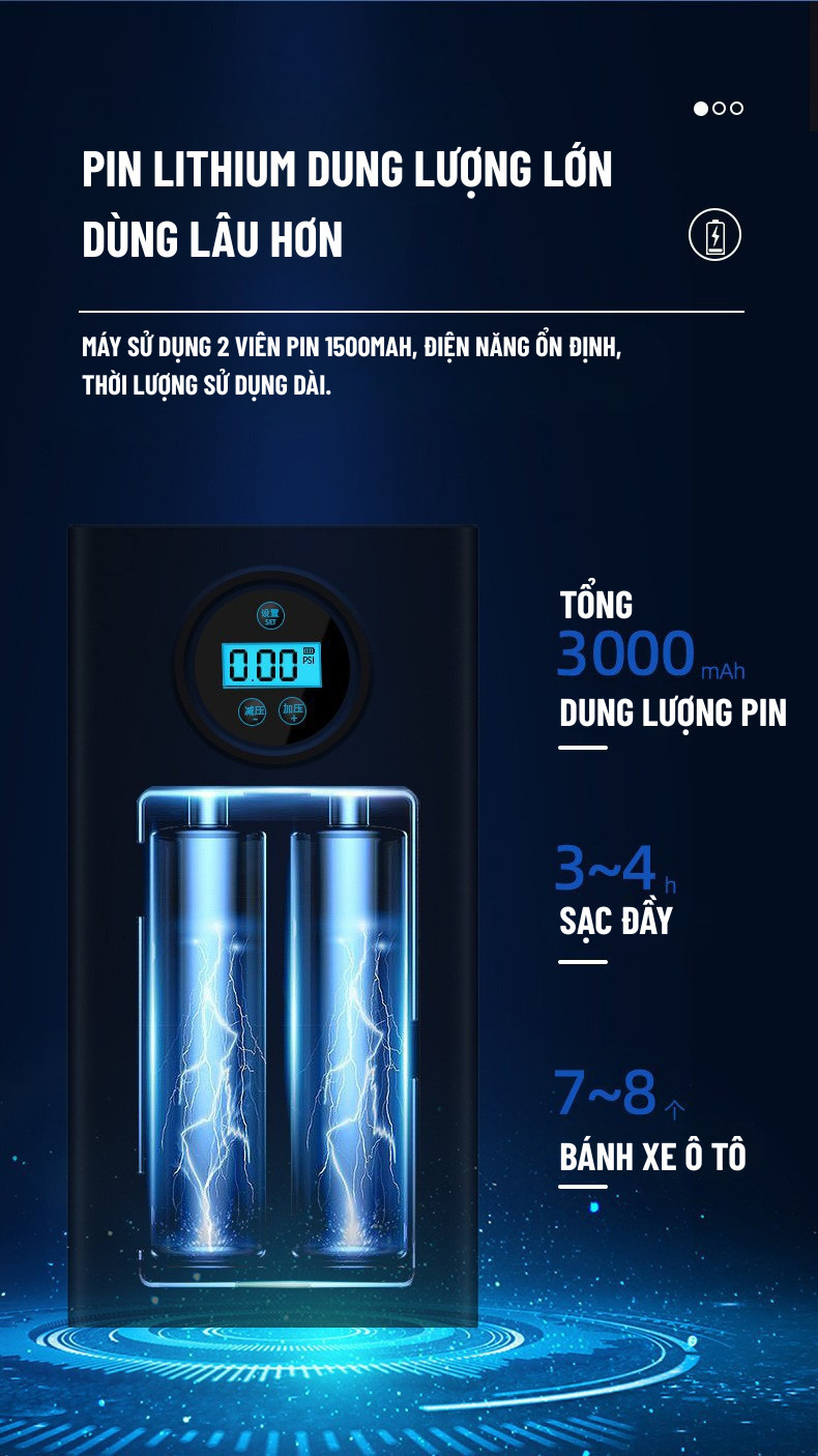 Bơm hơi mini di động dùng pin sạc cao cấp Wisezen dùng cho Ô tô Xe đạp Xe máy Xe điện Bóng đá