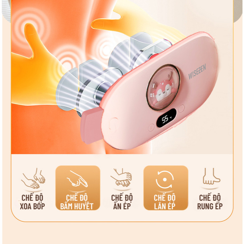 Đai Massage Bụng Kinh Wisezen Máy Massage Bụng Kinh Đai Chườm Nóng Giảm Đau Bụng Kinh Rung Làm Ấm Giảm Đau 5 Chế Độ