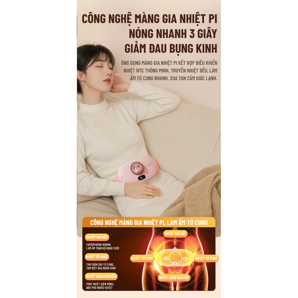 Đai Massage Bụng Kinh Wisezen Máy Massage Bụng Kinh Đai Chườm Nóng Giảm Đau Bụng Kinh Rung Làm Ấm Giảm Đau 5 Chế Độ
