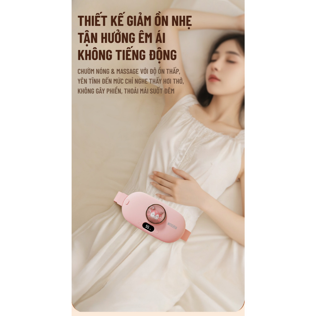 Đai Massage Bụng Kinh Wisezen Máy Massage Bụng Kinh Đai Chườm Nóng Giảm Đau Bụng Kinh Rung Làm Ấm Giảm Đau 5 Chế Độ