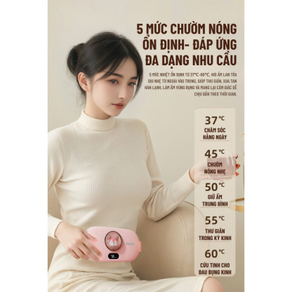 Đai Massage Bụng Kinh Wisezen Máy Massage Bụng Kinh Đai Chườm Nóng Giảm Đau Bụng Kinh Rung Làm Ấm Giảm Đau 5 Chế Độ