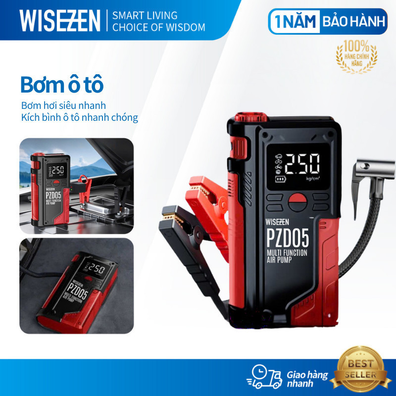 Bộ Kích Nổ Kiêm Bơm Lốp ô Tô Wisezen đa Năng Cao Cấp Kiêm Bơm Hơi Lốp Kích Bình Acquy Oto 4 Trong 1 Cho Xe 4 đến Bán Tải