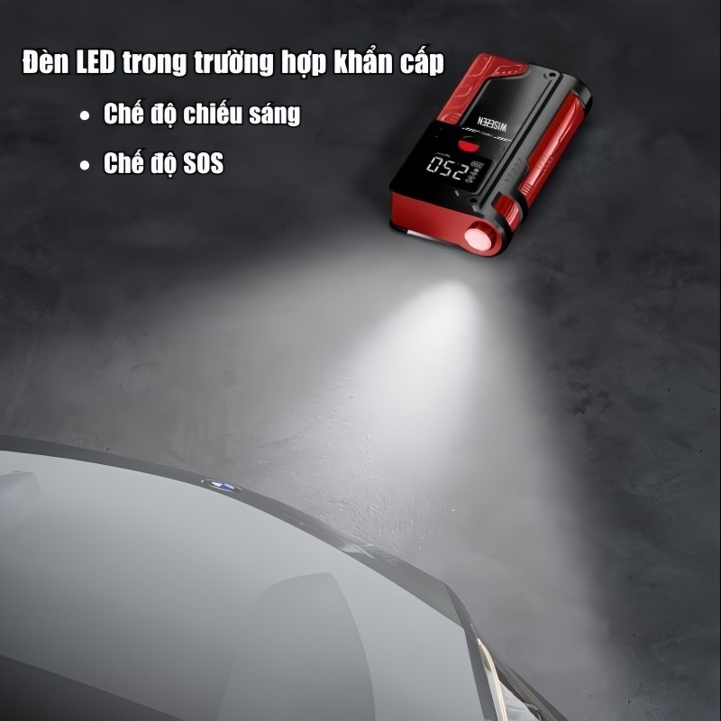 Bộ Kích Nổ Kiêm Bơm Lốp ô Tô Wisezen đa Năng Cao Cấp Kiêm Bơm Hơi Lốp Kích Bình Acquy Oto 4 Trong 1 Cho Xe 4 đến Bán Tải