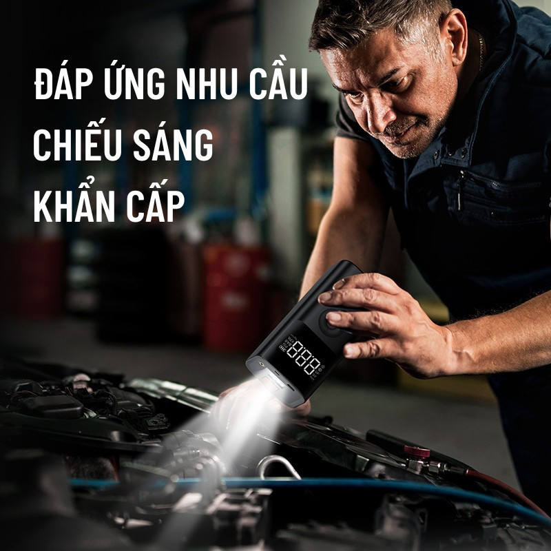 Bơm Lốp Kích Bình ô Tô 4in1 Wisezen Dung Lượng Bơm Siêu Tốc Tích Hợp Sạc Dự Phòng đèn Chiếu Sáng Kích Bình ô Tô 12v