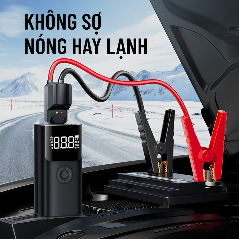 Bộ Kích Bình Ắc Quy Ô Tô Đa Năng Wisezen Bơm Lốp Kích Bình ô Tô 4 Trong 1 Máy Bơm Lốp Ô Tô Sạc Dự Phòng Đèn Pin