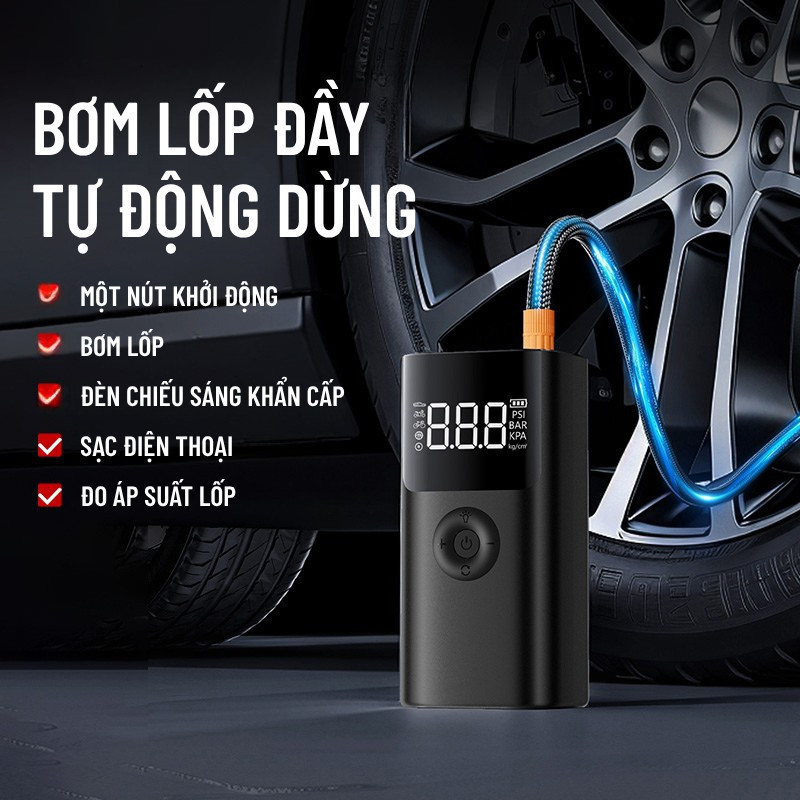 Bộ Kích Bình Ắc Quy Ô Tô Đa Năng Wisezen Bơm Lốp Kích Bình ô Tô 4 Trong 1 Máy Bơm Lốp Ô Tô Sạc Dự Phòng Đèn Pin