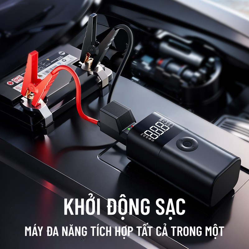 Bộ Kích Bình Ắc Quy Ô Tô Đa Năng Wisezen Bơm Lốp Kích Bình ô Tô 4 Trong 1 Máy Bơm Lốp Ô Tô Sạc Dự Phòng Đèn Pin