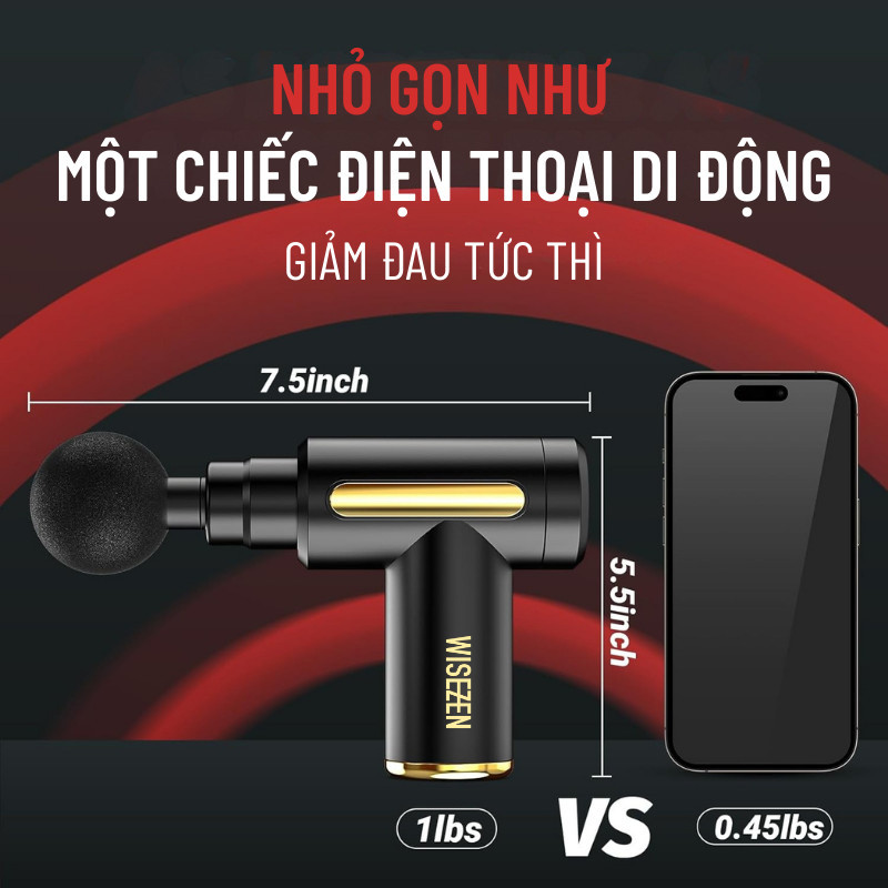 Máy Massage Cầm Tay Wisezen 99 Mức Đấm Cực Mạnh Súng Massage Cổ Vai Gáy Mát Xa Lưng Giảm