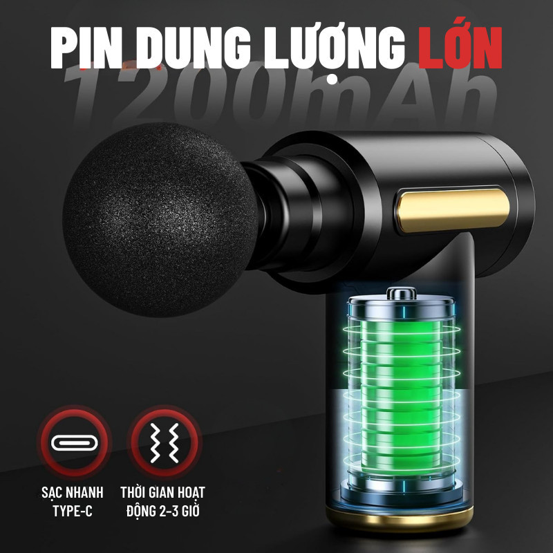 Máy Massage Cầm Tay Wisezen 99 Mức Đấm Cực Mạnh Súng Massage Cổ Vai Gáy Mát Xa Lưng Giảm