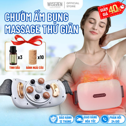 Máy Massage Bụng Bi Đá Kết Hợp Hồng Ngoại Wisezen Đai Massage Hỗ Trợ Giảm Mỡ Bụng Giảm Nhức Mỏi Cổ Vai Gáy Lưng Đùi