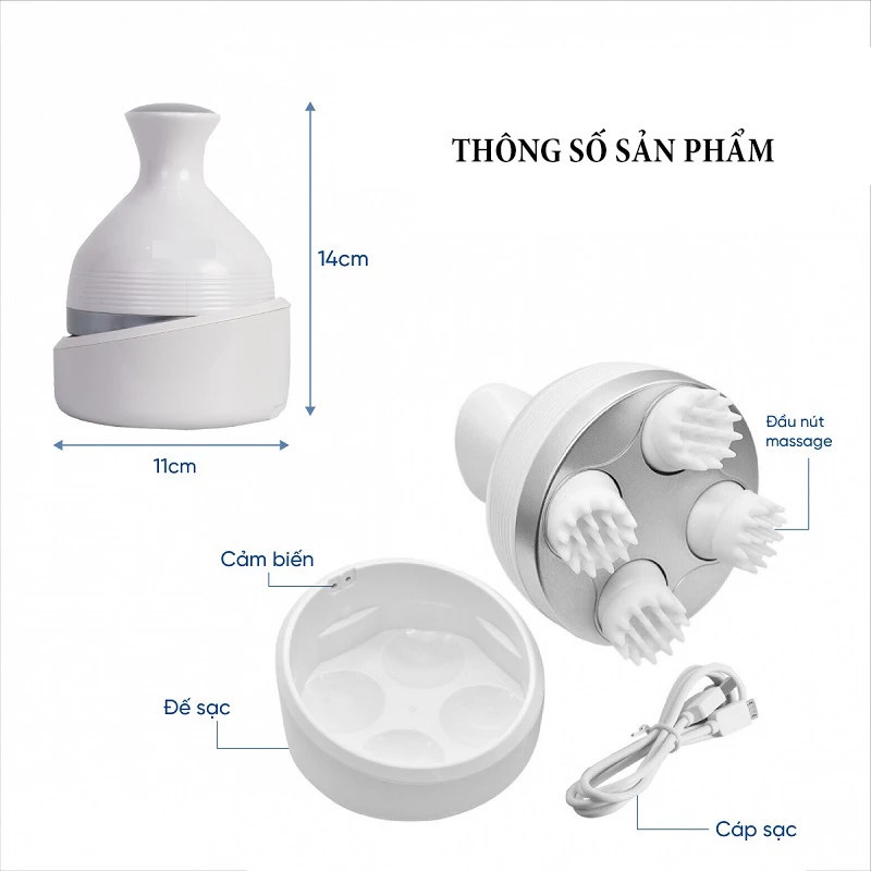 Máy Massage đầu Mini 3D đa Năng Kết Hợp Mát Xa Toàn Thân Tăng Cường Lưu Thông Tuần Hoàn Máu Wisezen Thư Giãn Cơ Thể