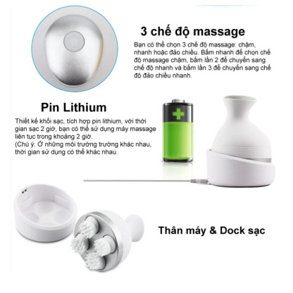 Máy Massage đầu Mini 3D đa Năng Kết Hợp Mát Xa Toàn Thân Tăng Cường Lưu Thông Tuần Hoàn Máu Wisezen Thư Giãn Cơ Thể