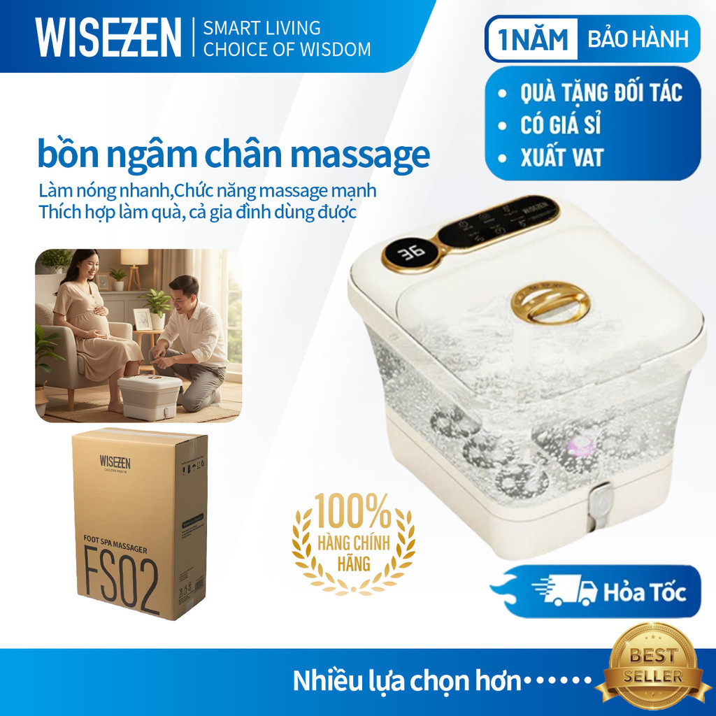 Máy Ngâm Chân Massage Wisezen Bồn Ngâm Chân Hồng Ngoại Gấp Gọn Tự Động Làm Nóng Chống Giật Mát Xa Tự Động Chính Hãng