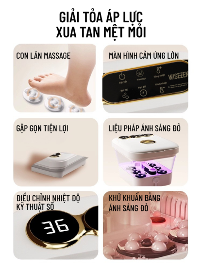 Máy Ngâm Chân Massage Wisezen Bồn Ngâm Chân Hồng Ngoại Gấp Gọn Tự Động Làm Nóng Chống Giật Mát Xa Tự Động Chính Hãng