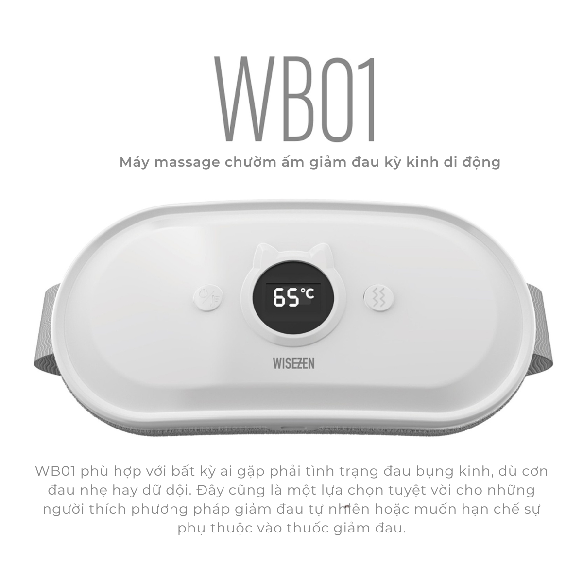 WISEZEN WB01 Máy massage bụng, thay đổi nhiệt độ linh hoạt, chườm ấm, 7 chế độ rung giúp thư giãn cơ